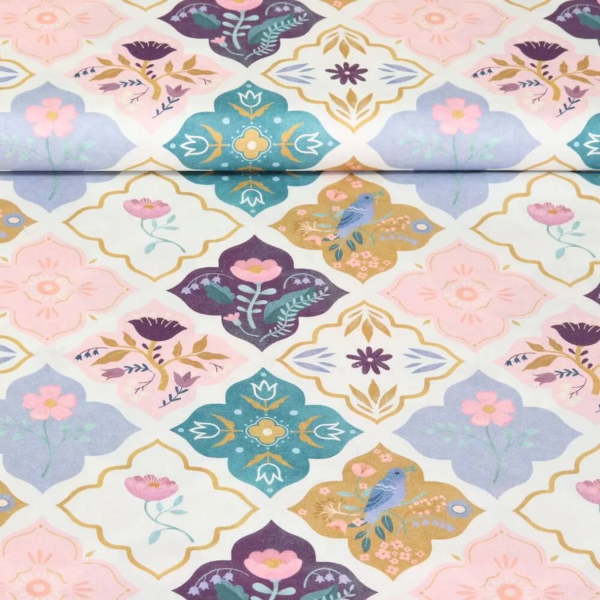 Popeline Patches Blumen Weiß