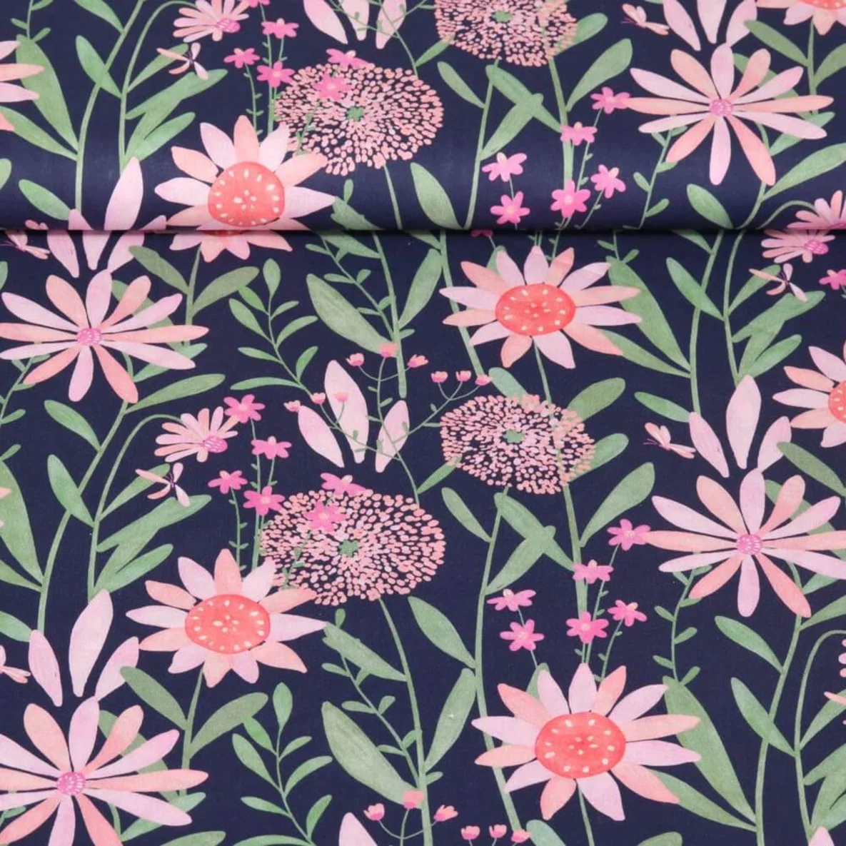 Popeline Sommerblumen Navy
