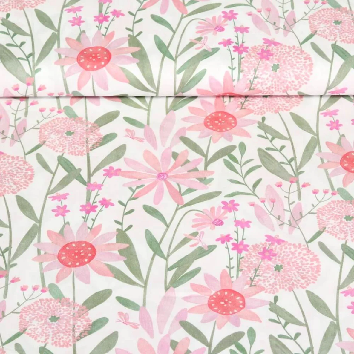 Popeline Sommerblumen Weiß