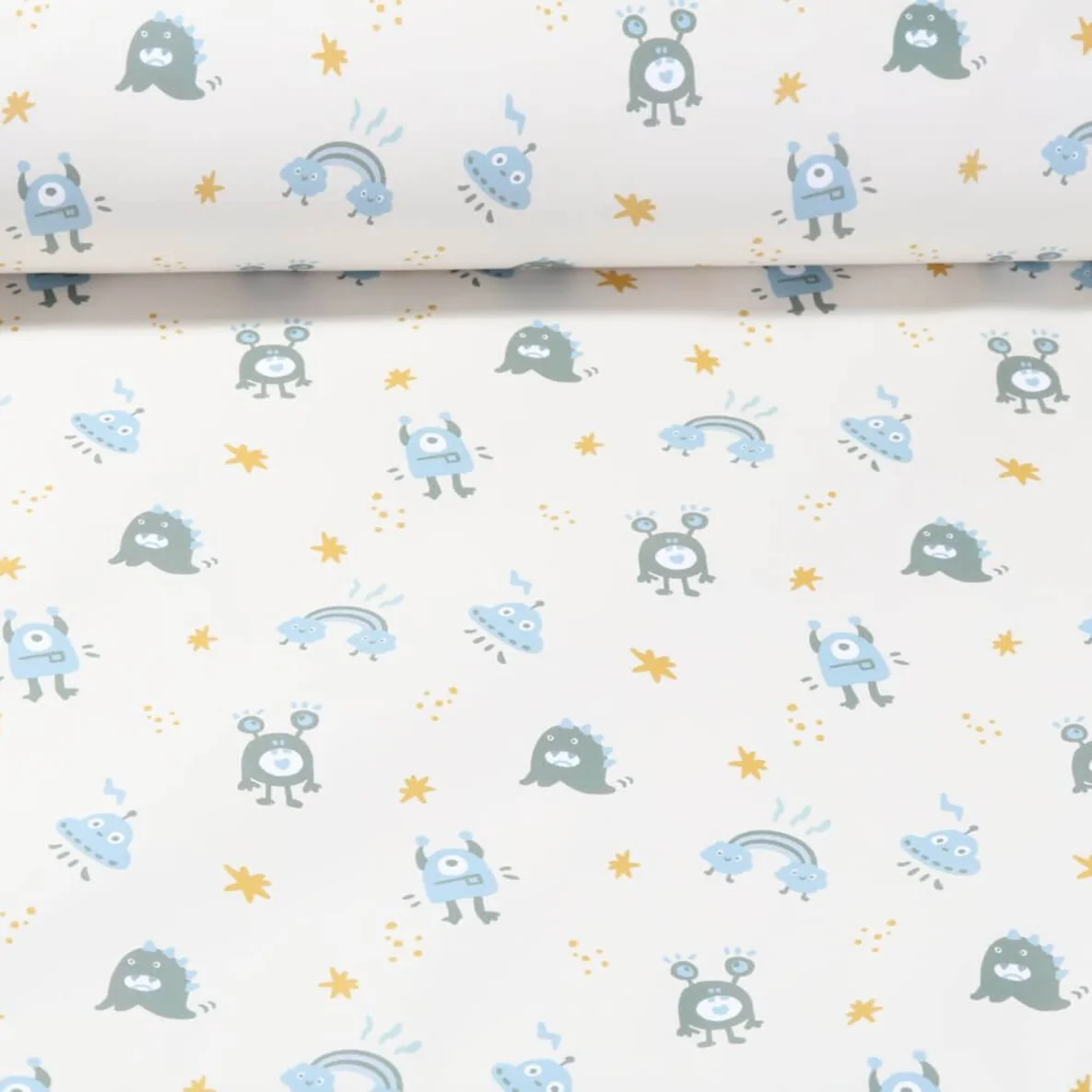 Regenjackenstoff Kleine Monster Ecru