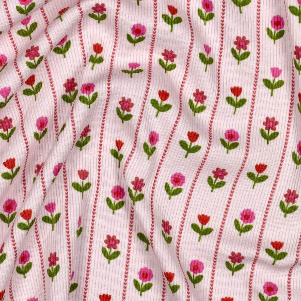 Rippjersey Blumen Hellrosa