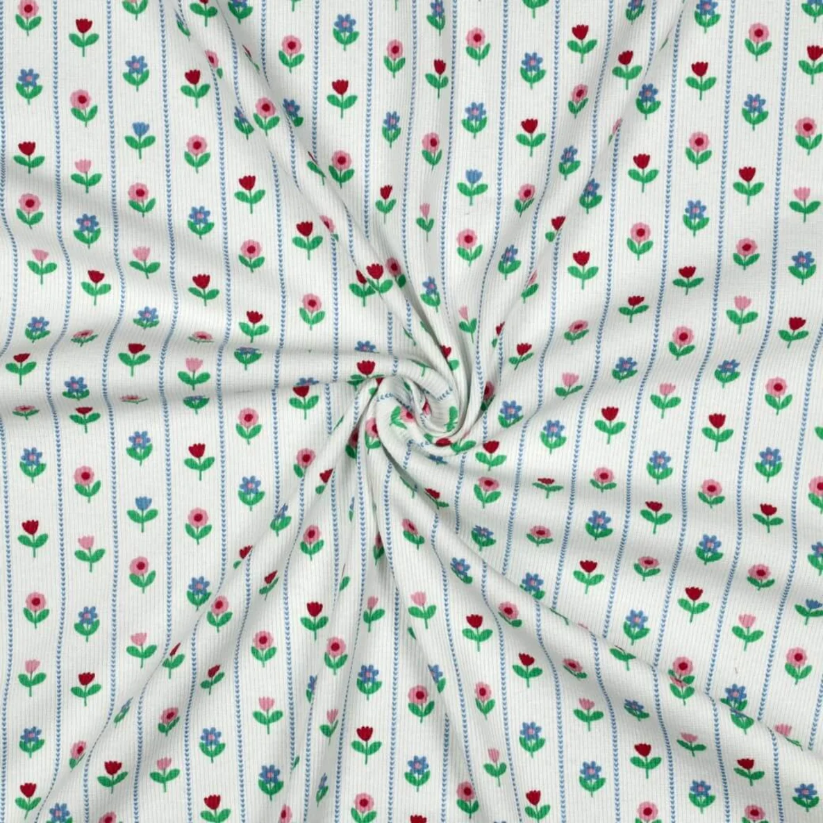 Rippjersey Blumen Weiß