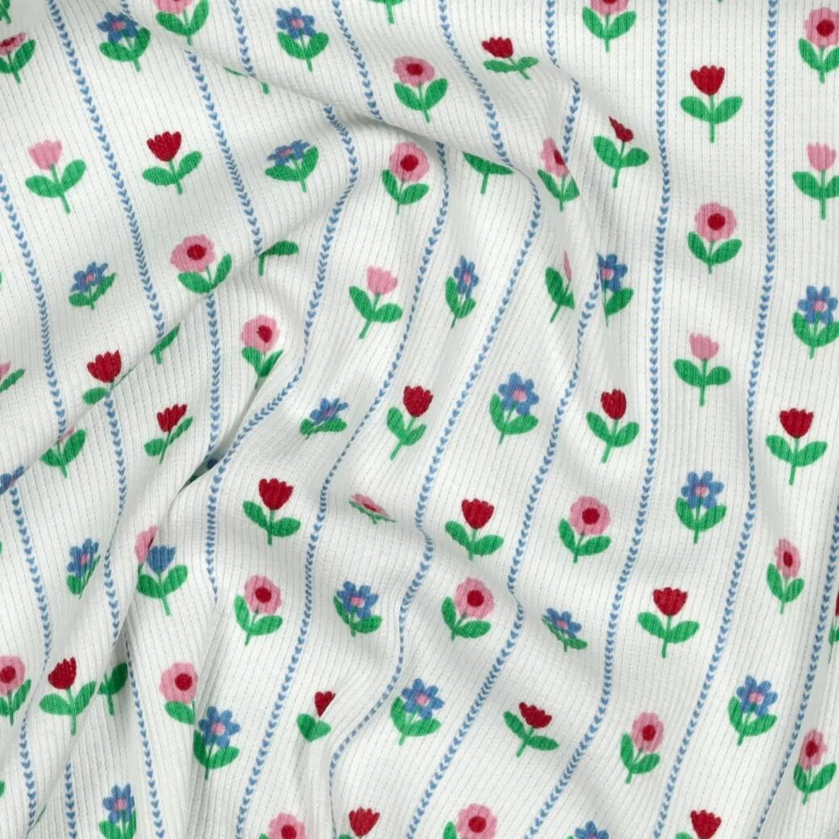 Rippjersey Blumen Weiß