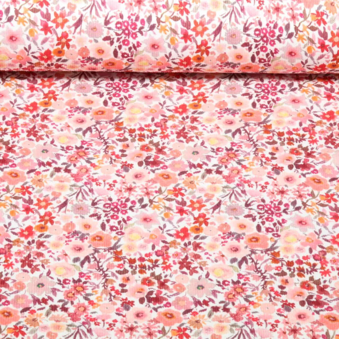 Rippjersey Digitaldruck Kleine Blüten Rosa