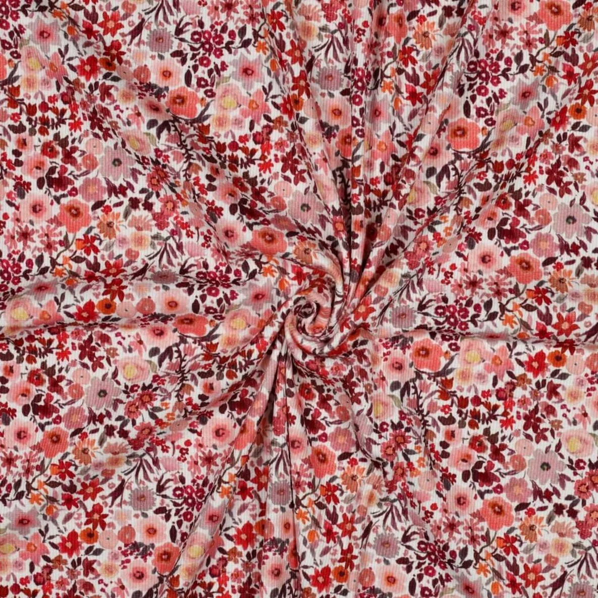 Rippjersey Digitaldruck Kleine Blüten Rosa