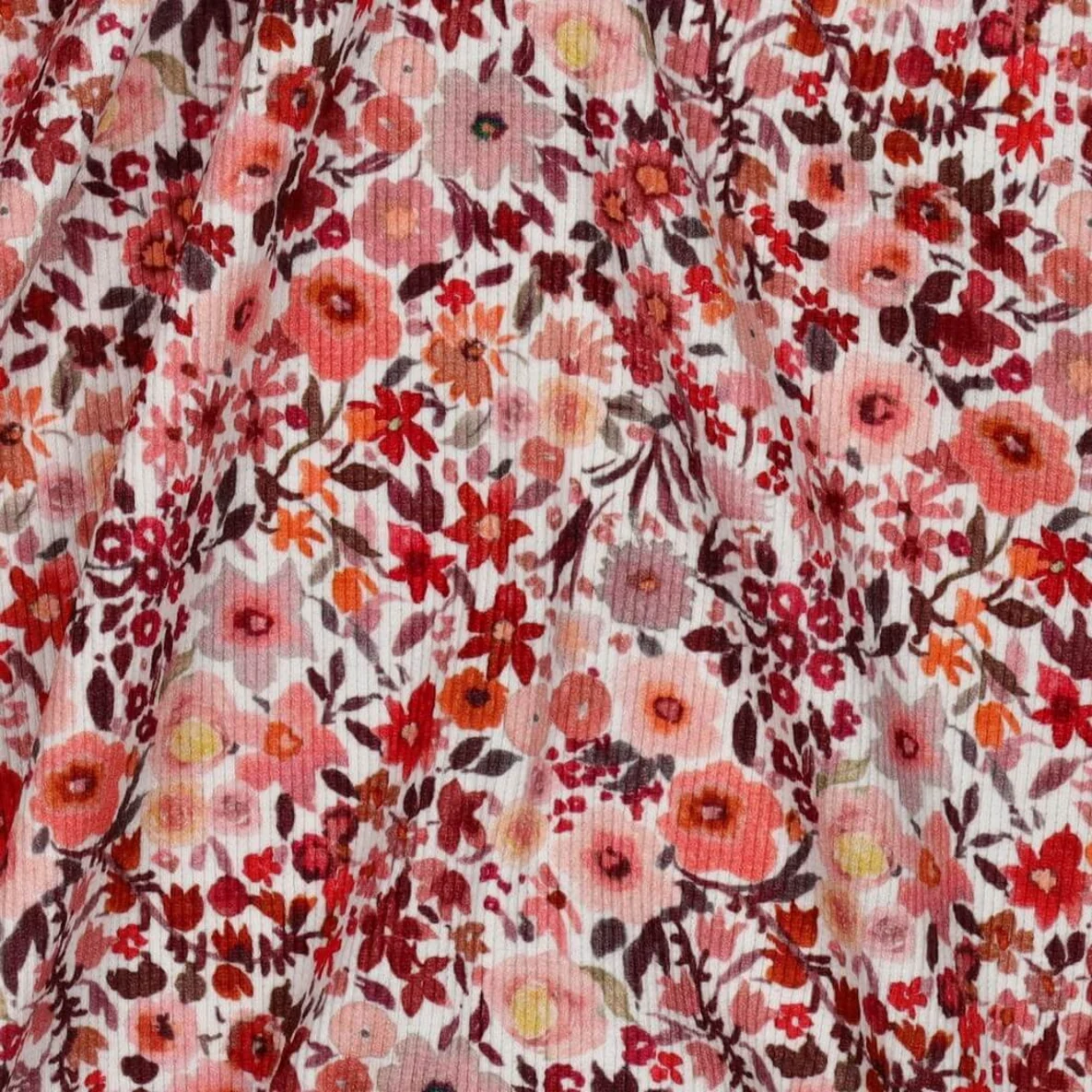 Rippjersey Digitaldruck Kleine Blüten Rosa