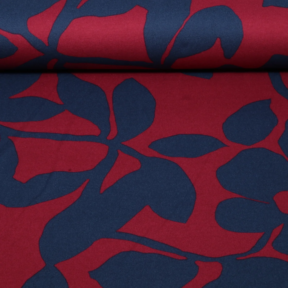 Romanit Jersey Blätter und Blüten Bordeaux Navy