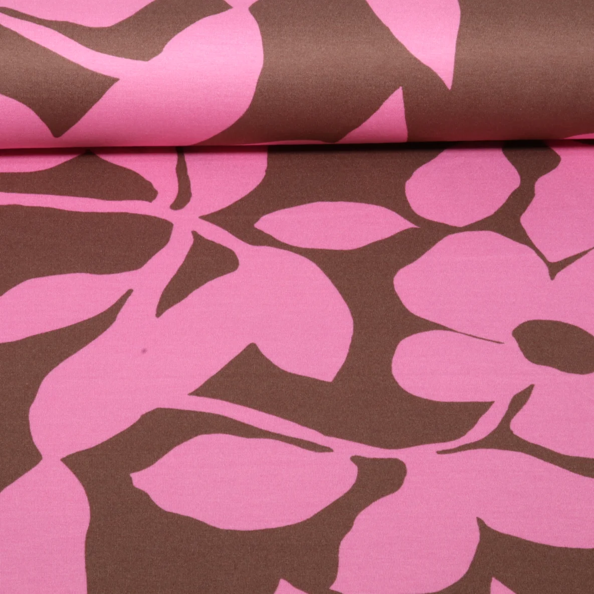 Romanit Jersey Blätter und Blüten Braun Rosa
