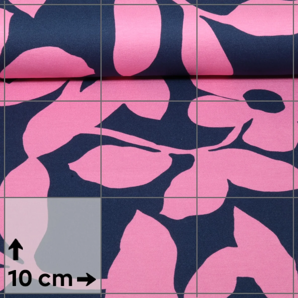 Romanit Jersey Blätter und Blüten Navy Rosa