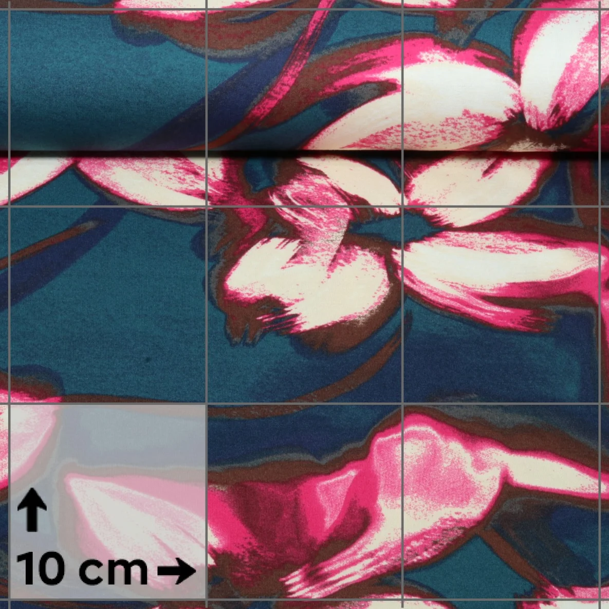 Romanit Jersey Große Blumen Petrol Pink