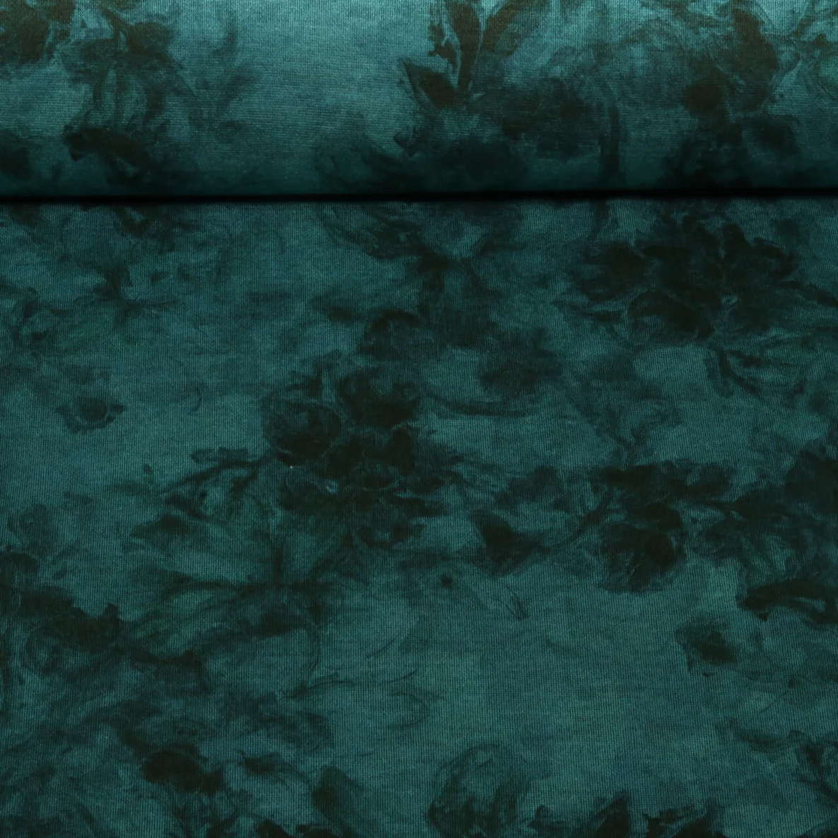 Romanit Jersey Vintage Blumen Petrolgrün