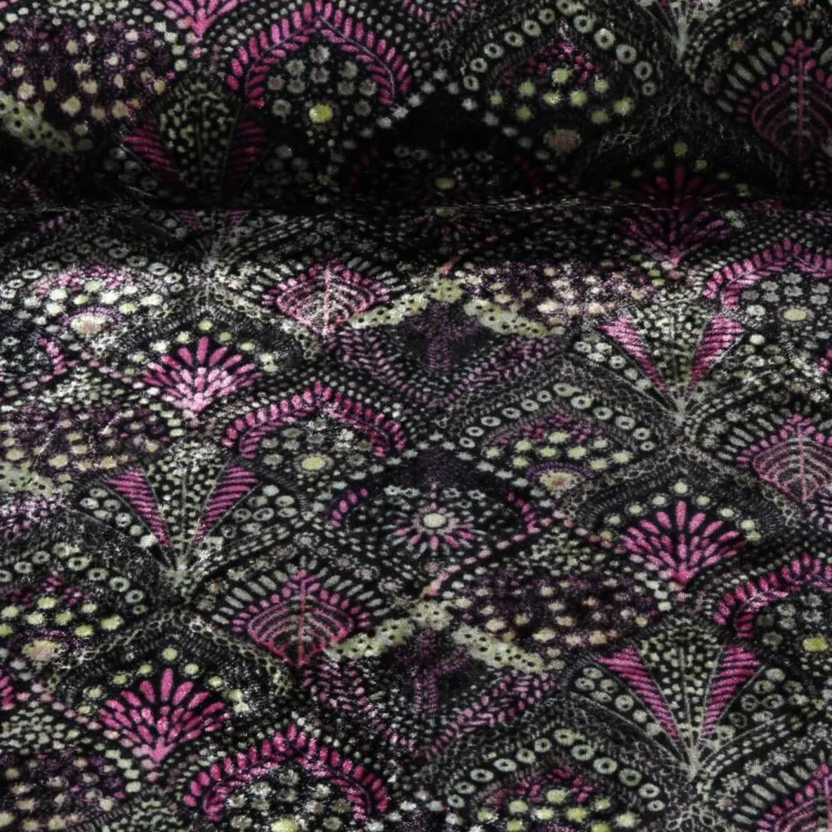 Samt Jersey Ornamente Schwarz Grün