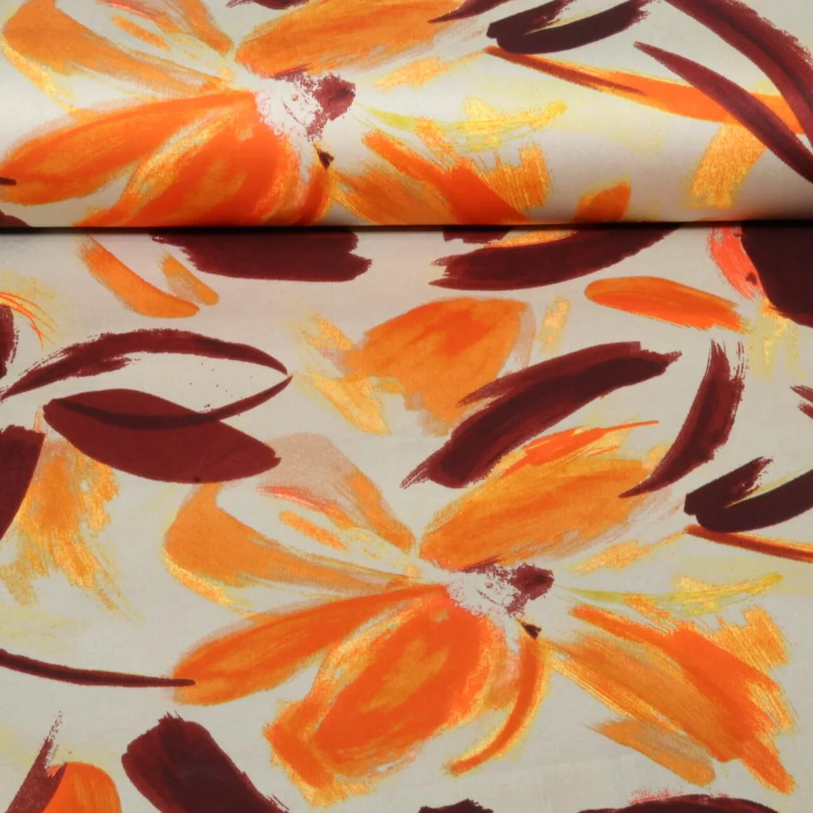 Satin Blumen Gemalt Beige Orange