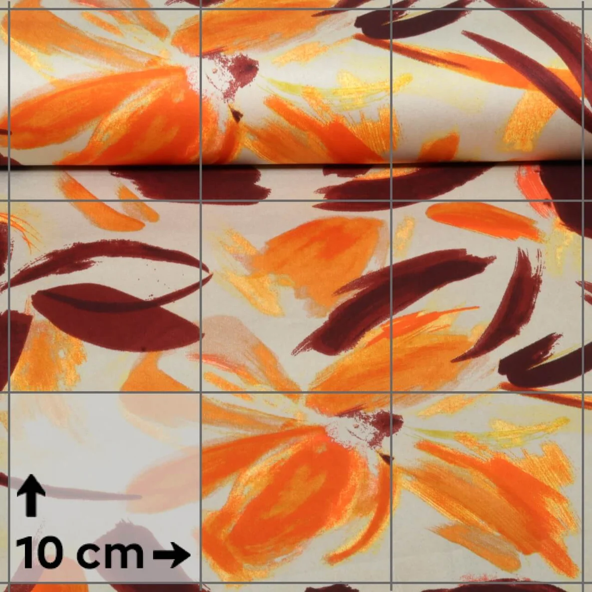 Satin Blumen Gemalt Beige Orange