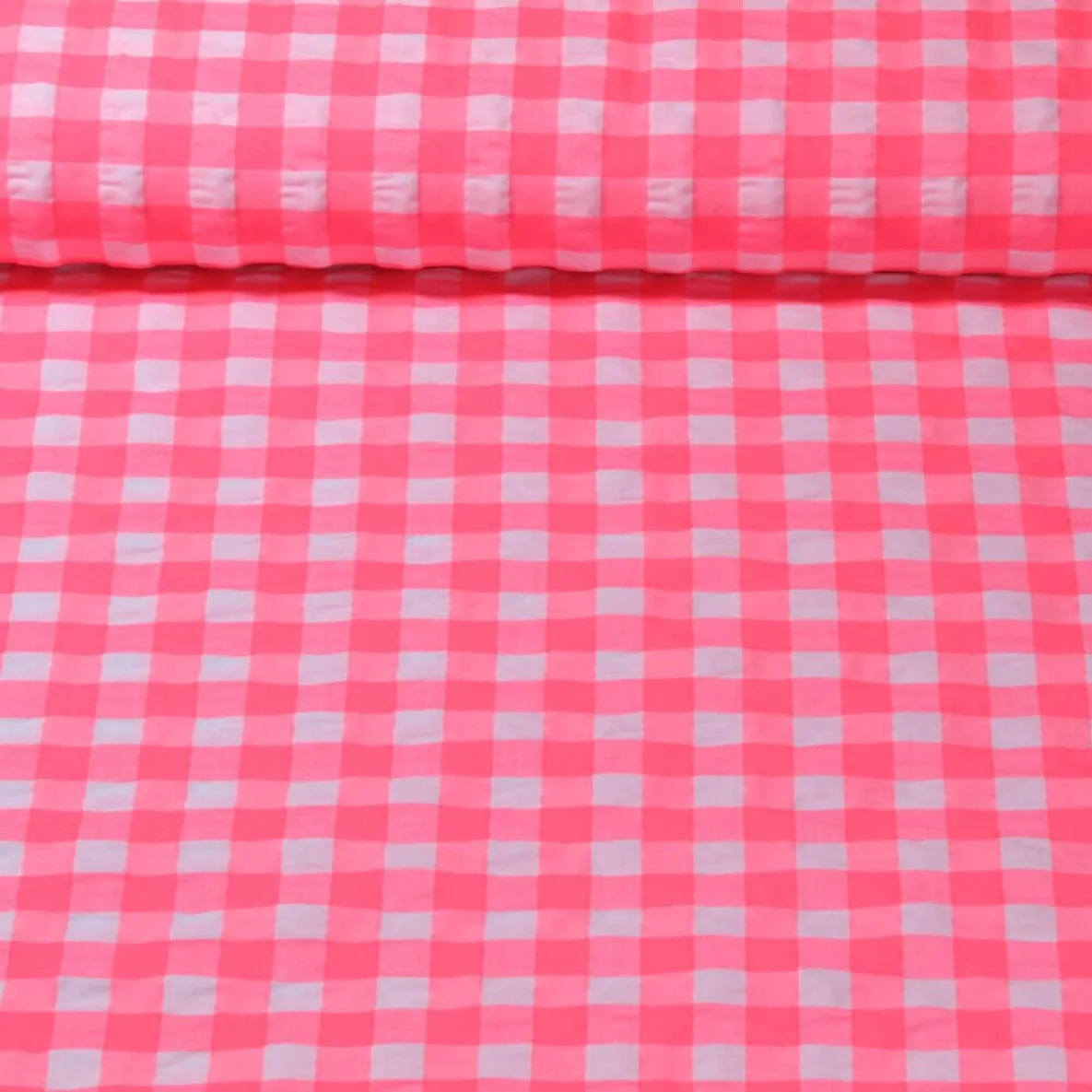 Seersucker Karo Groß Neon Rosa