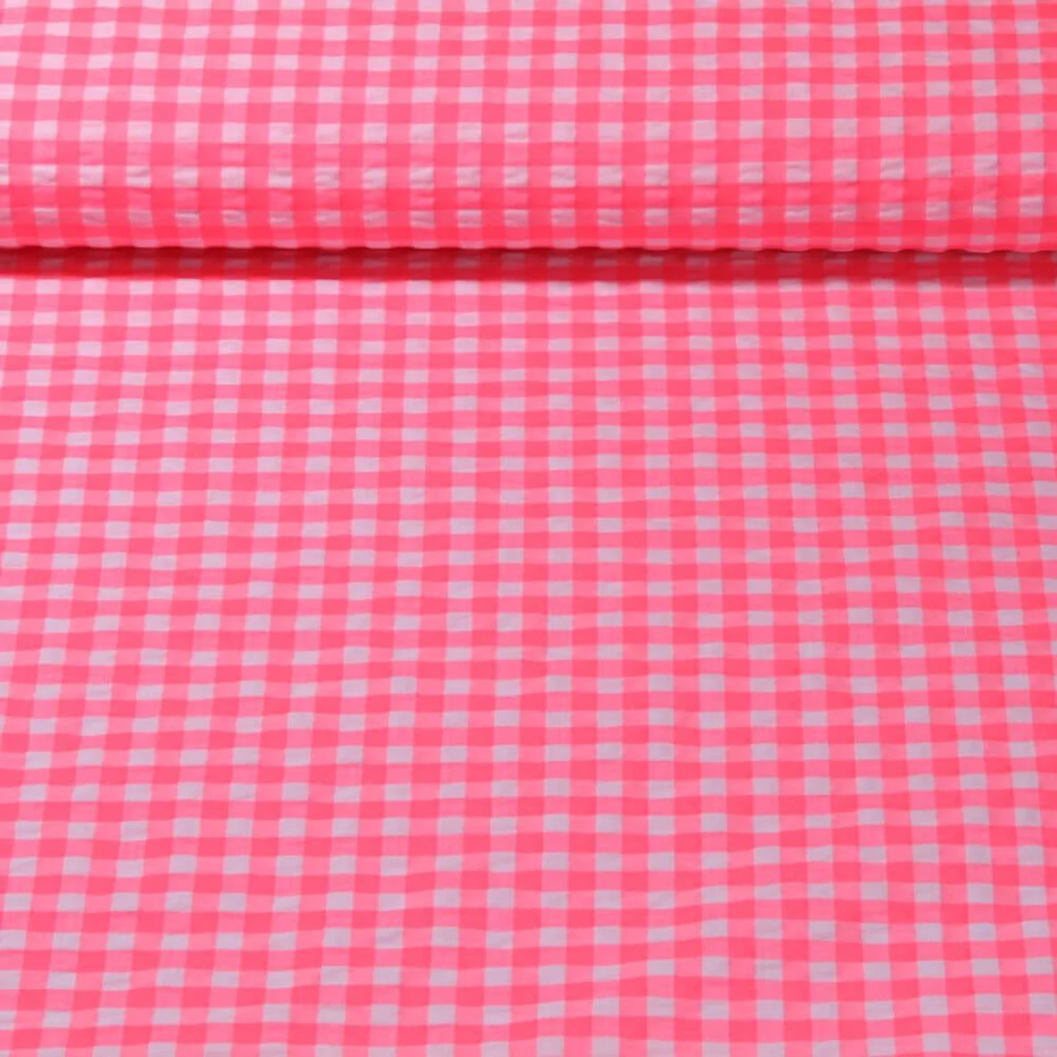 Seersucker Karo Klein Neon Rosa