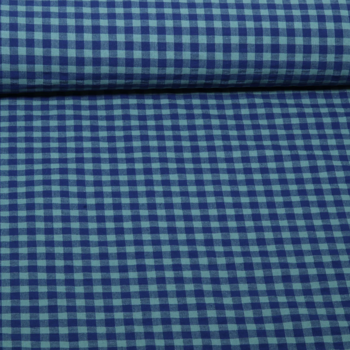 Seersucker Karo Marine Hellblau