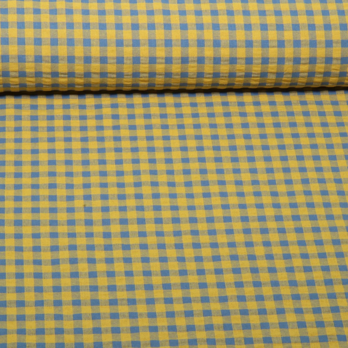 Seersucker Karo Ockergelb Blau