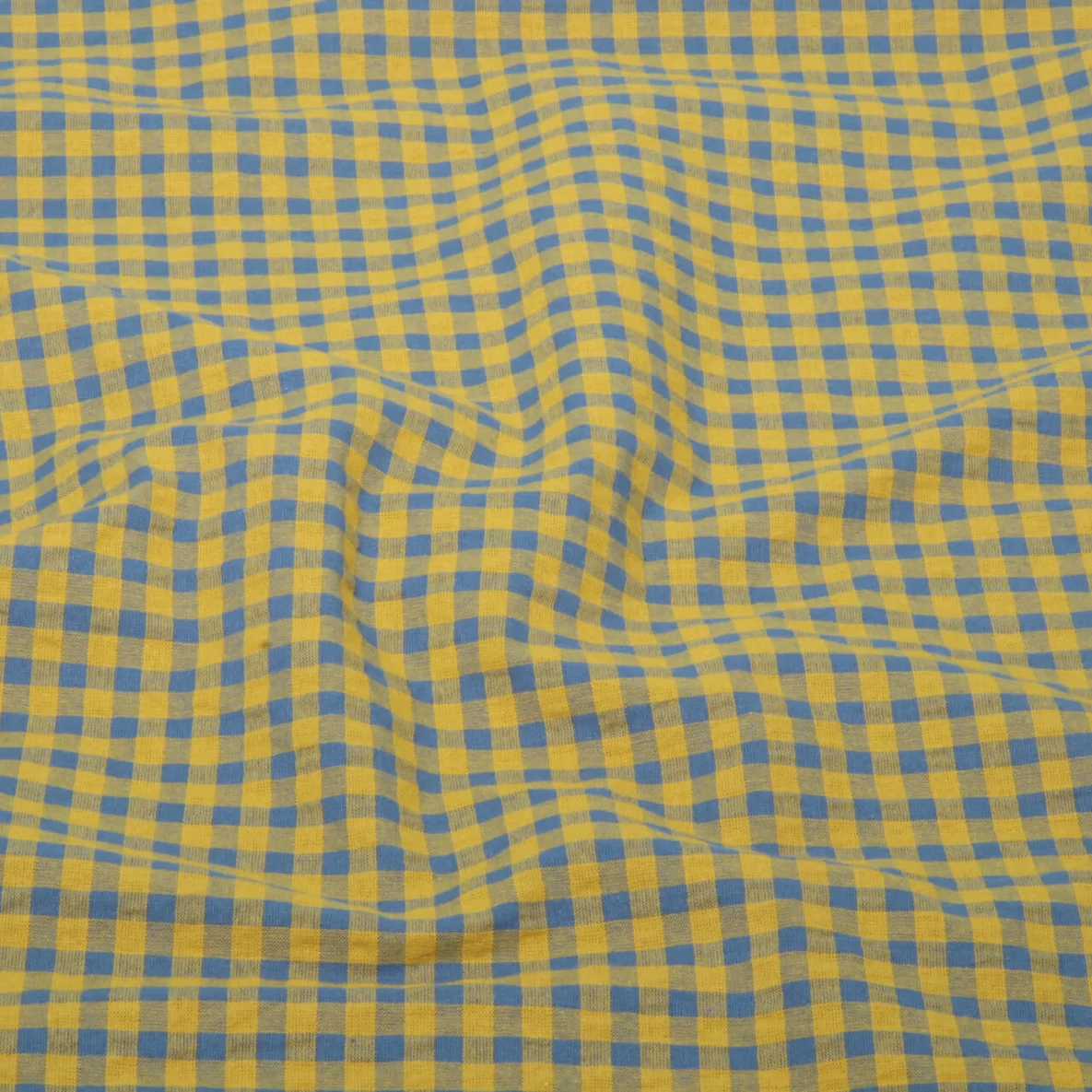 Seersucker Karo Ockergelb Blau