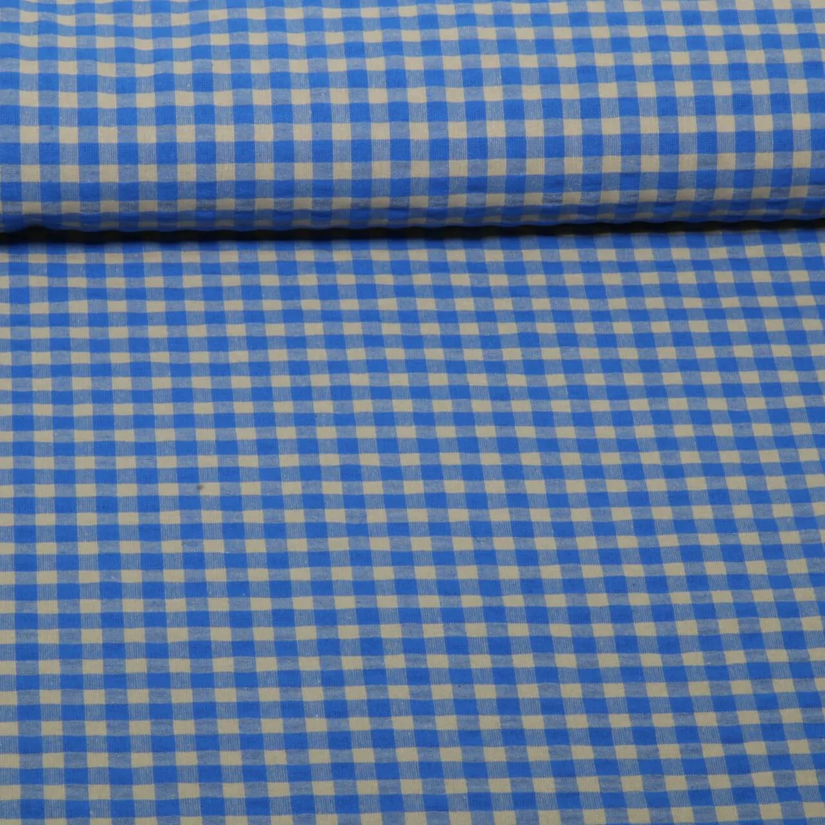 Seersucker Karo Royalblau Beige