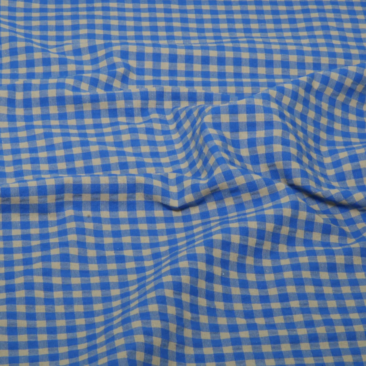 Seersucker Karo Royalblau Beige