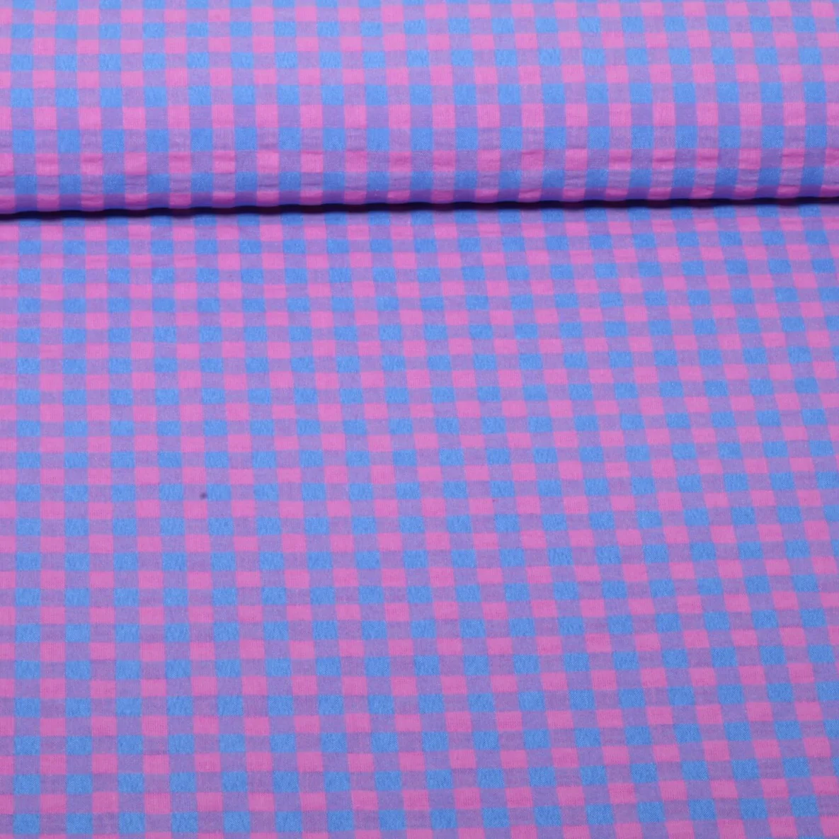 Seersucker Karo XL Pink Blau