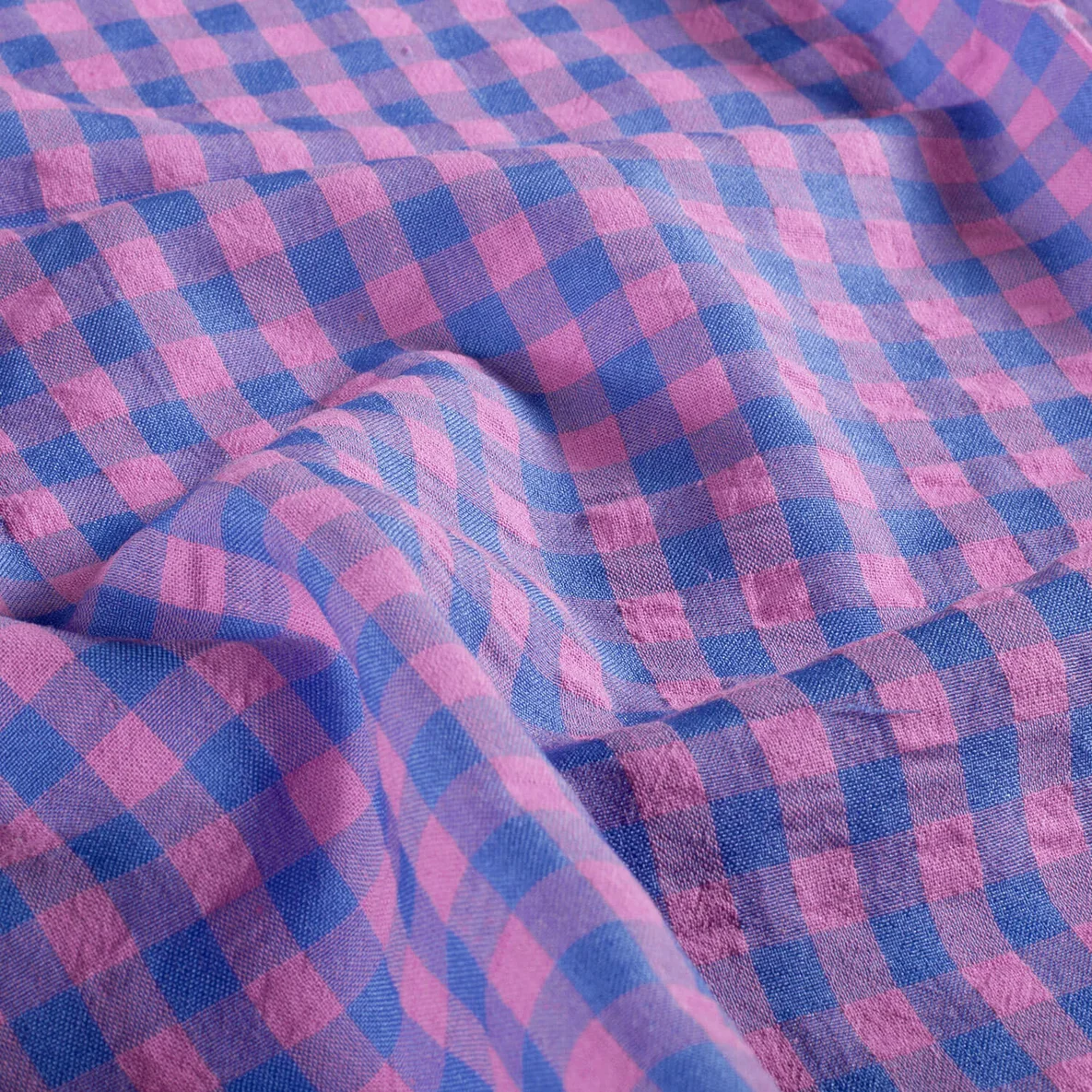 Seersucker Karo XL Pink Blau