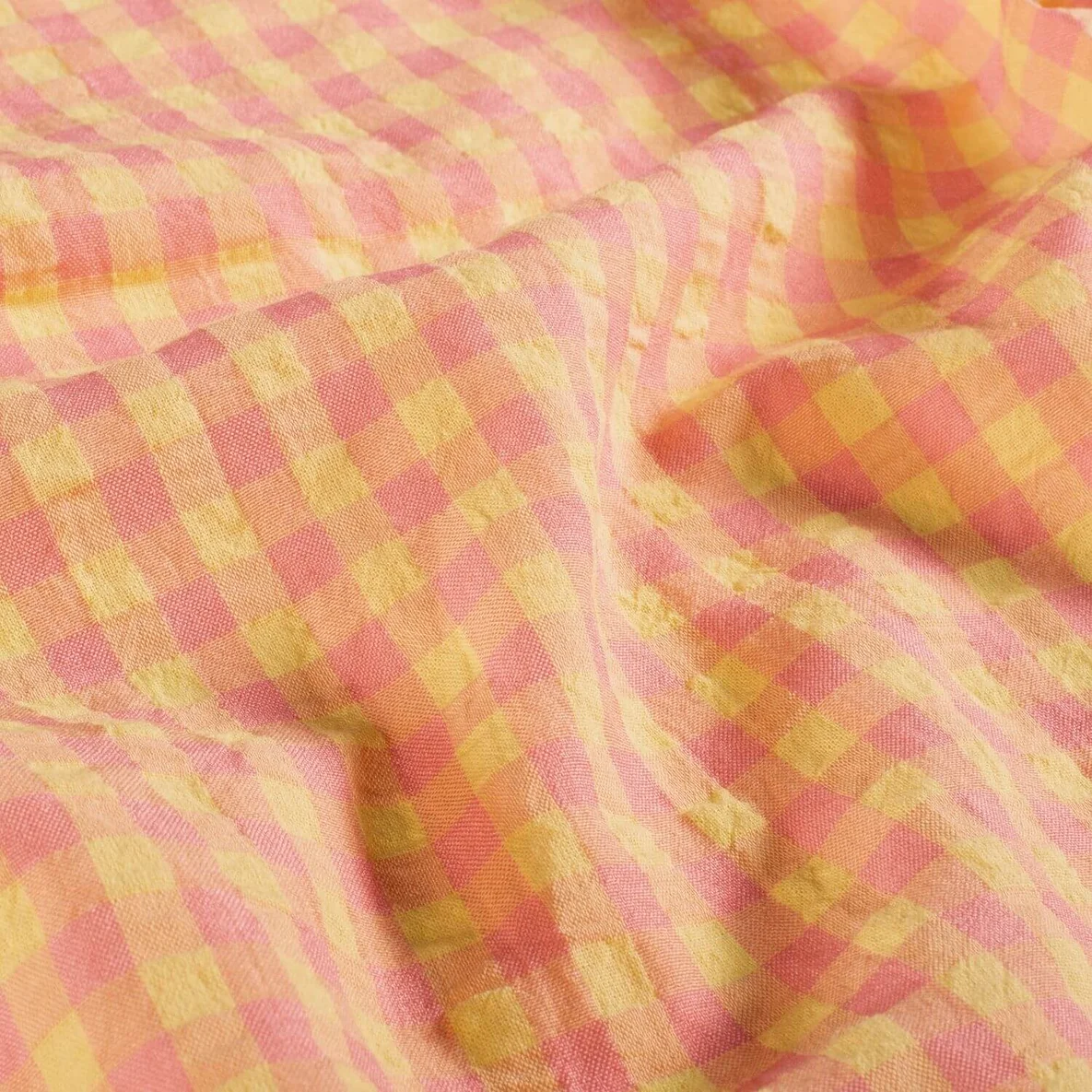 Seersucker Karo XL Rosa Gelb