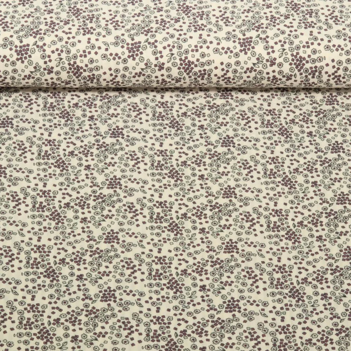 Seersucker Mini Blumen Vintage Aubergine