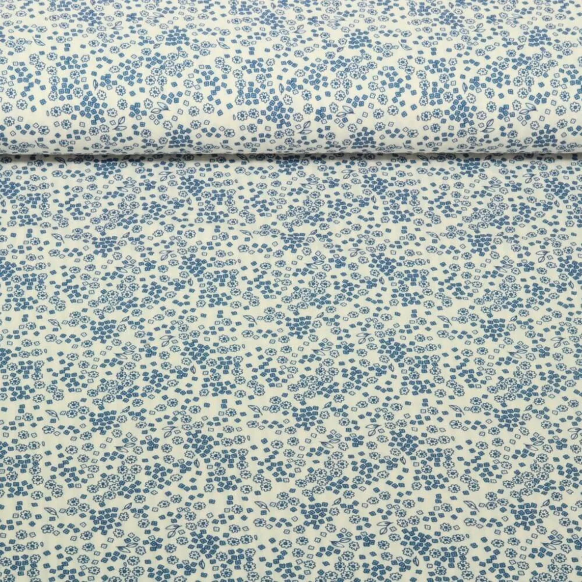 Seersucker Mini Blumen Vintage Jeansblau