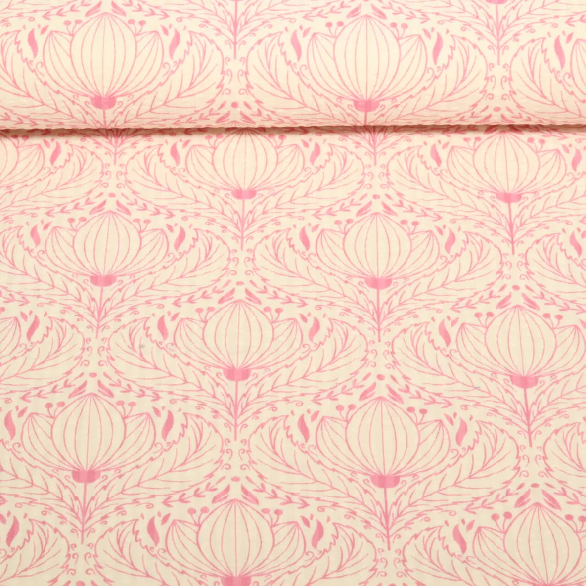 Seersucker Vintage Blüten Ecru Rosa