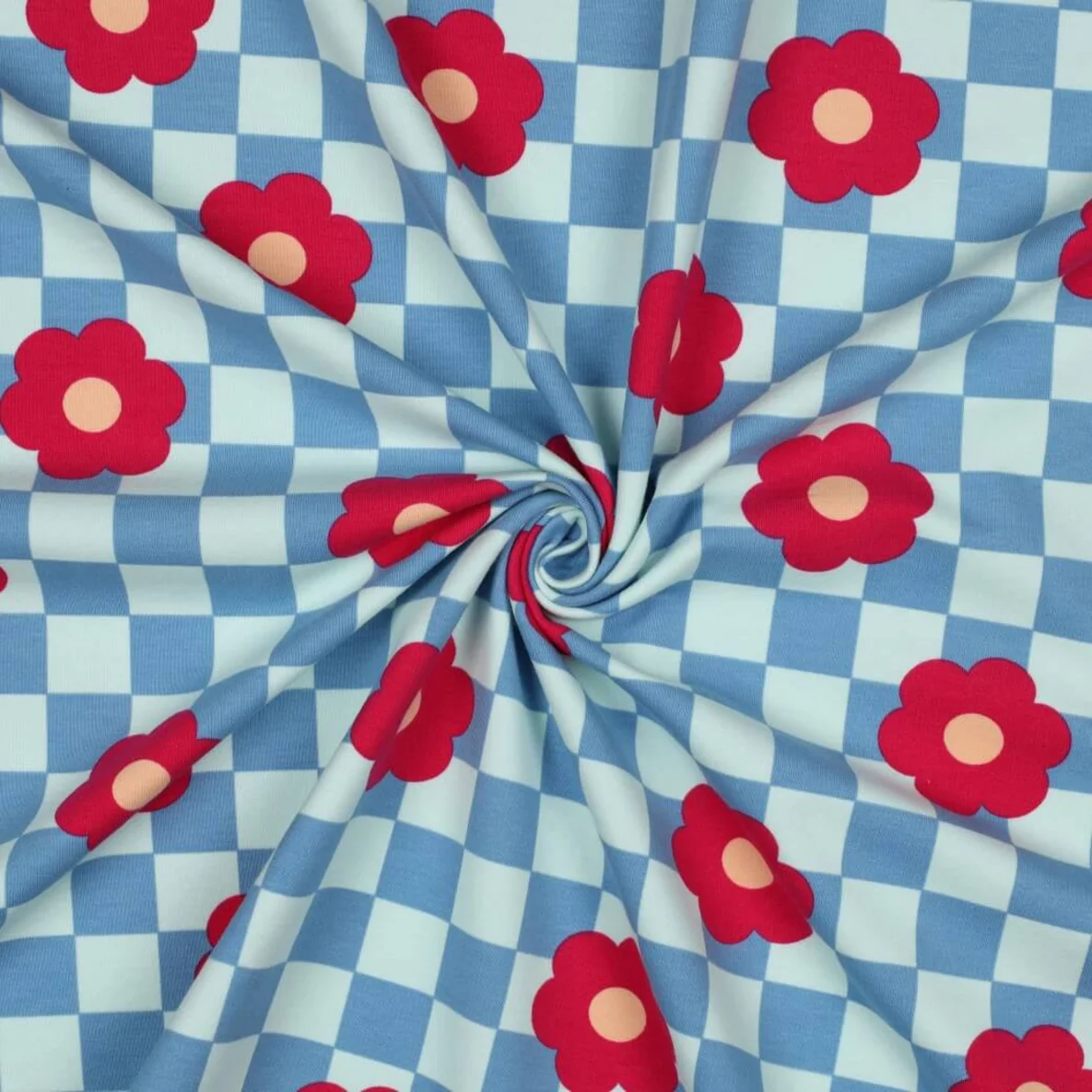 Softsweat Karos und Blumen Blau