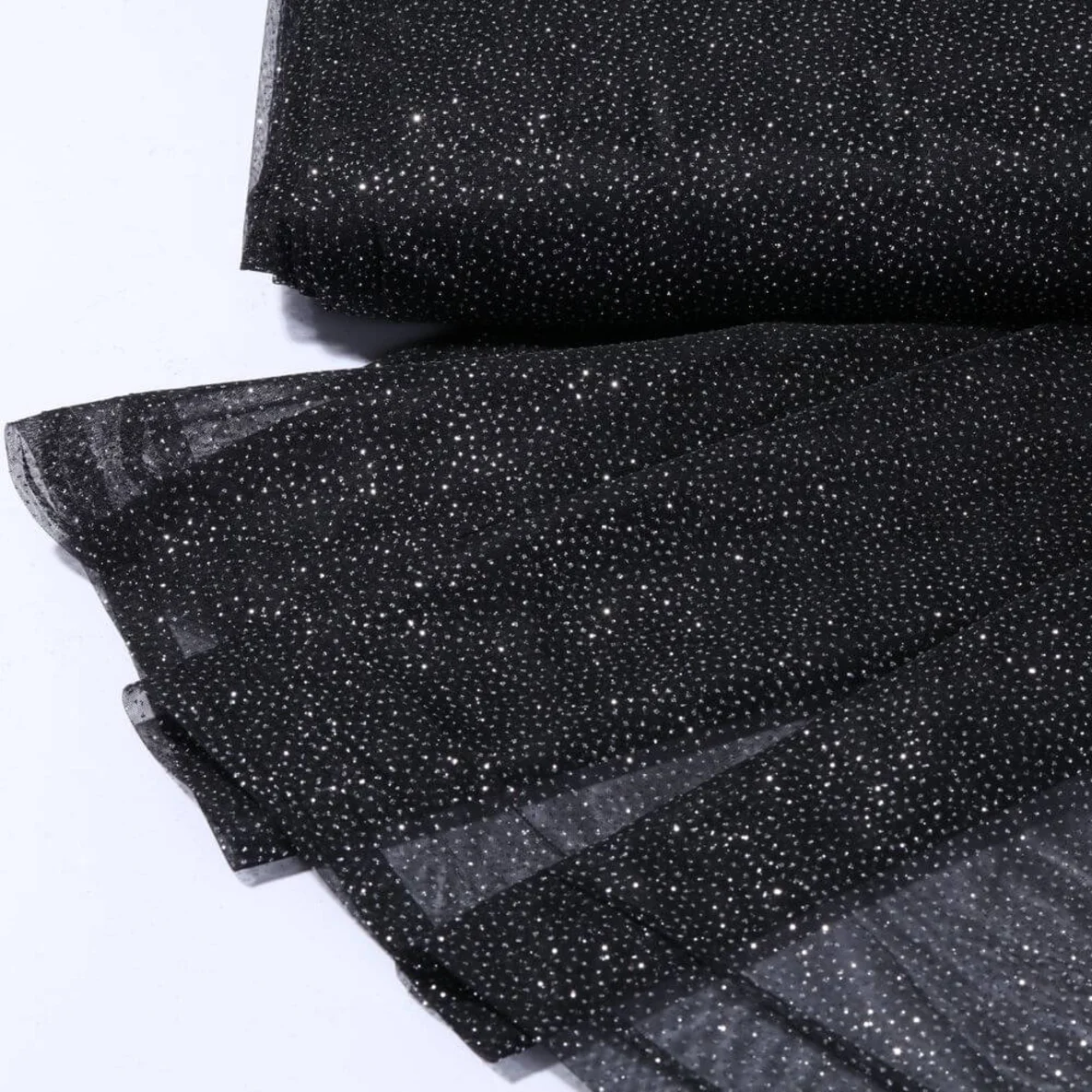 Softtüll Glitzer Silber Schwarz