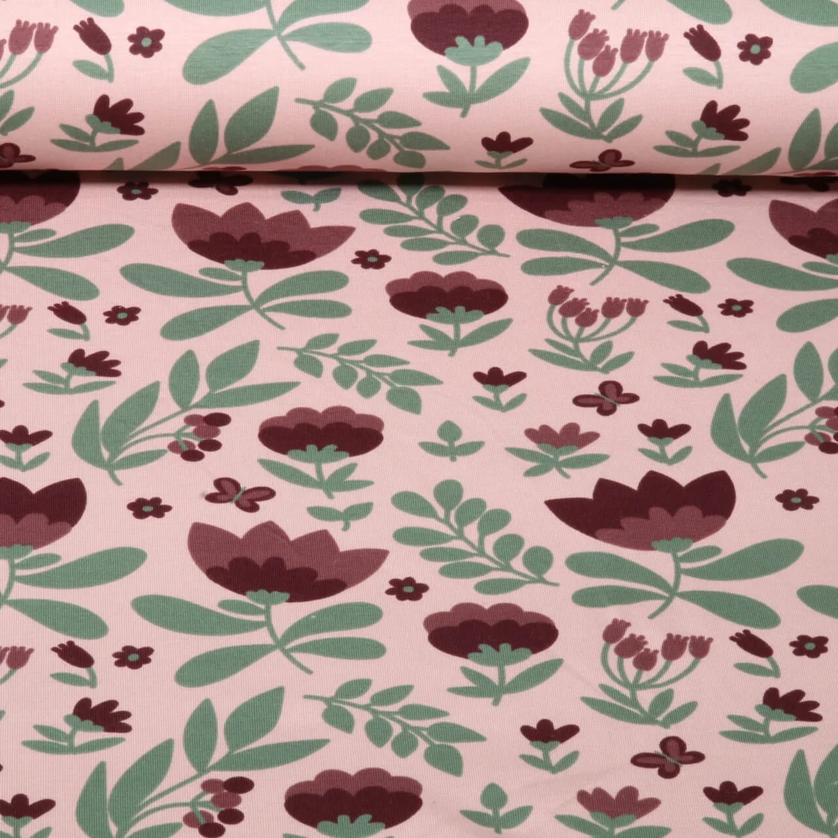 Sommersweat Blumen und Blätter Altrosa