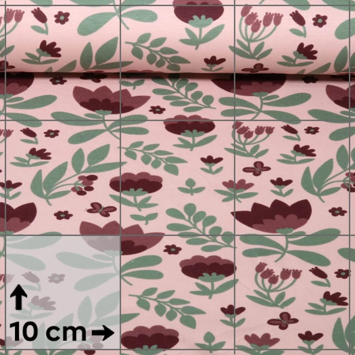 Sommersweat Blumen und Blätter Altrosa