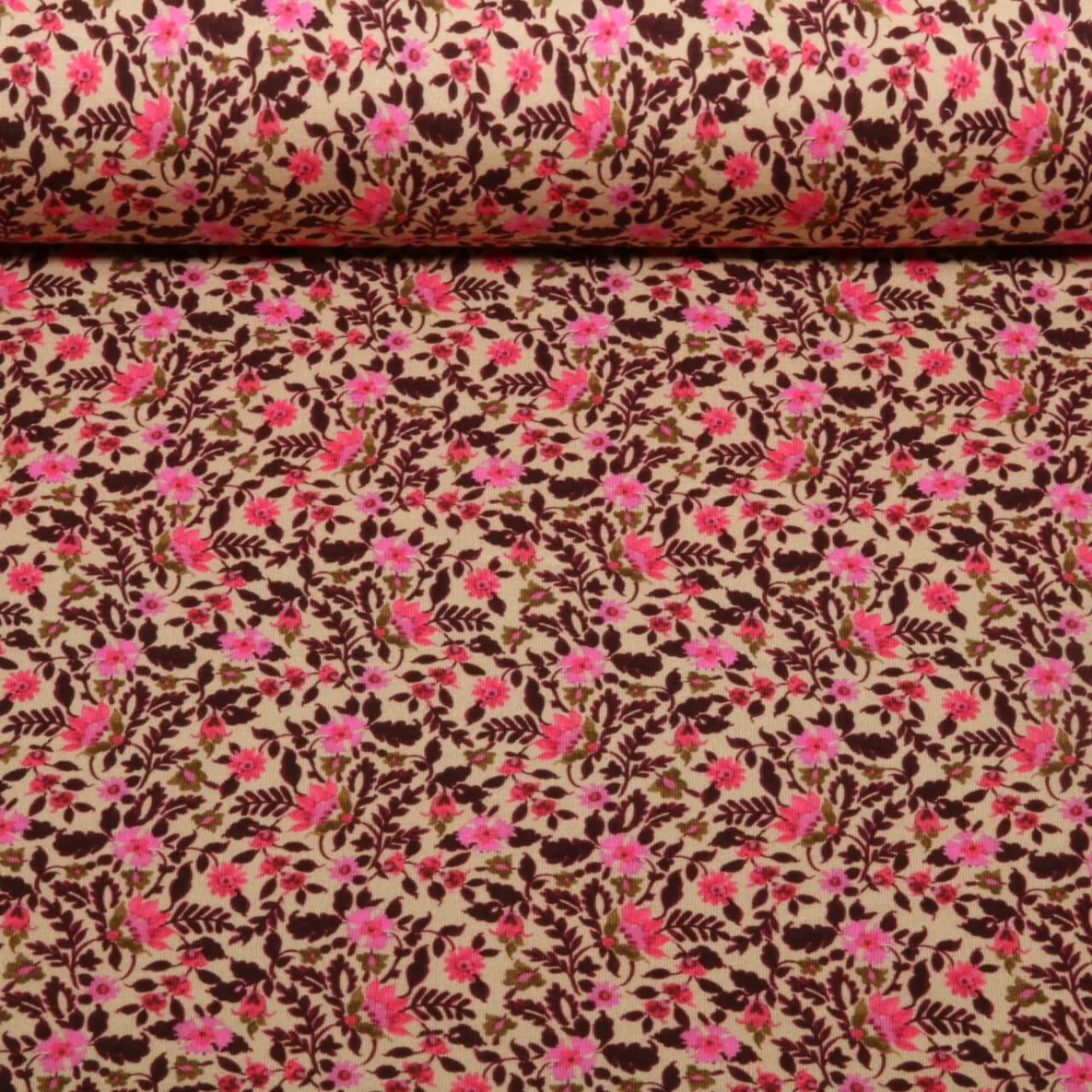 Sommersweat French Terry Blüten Beige Rosa