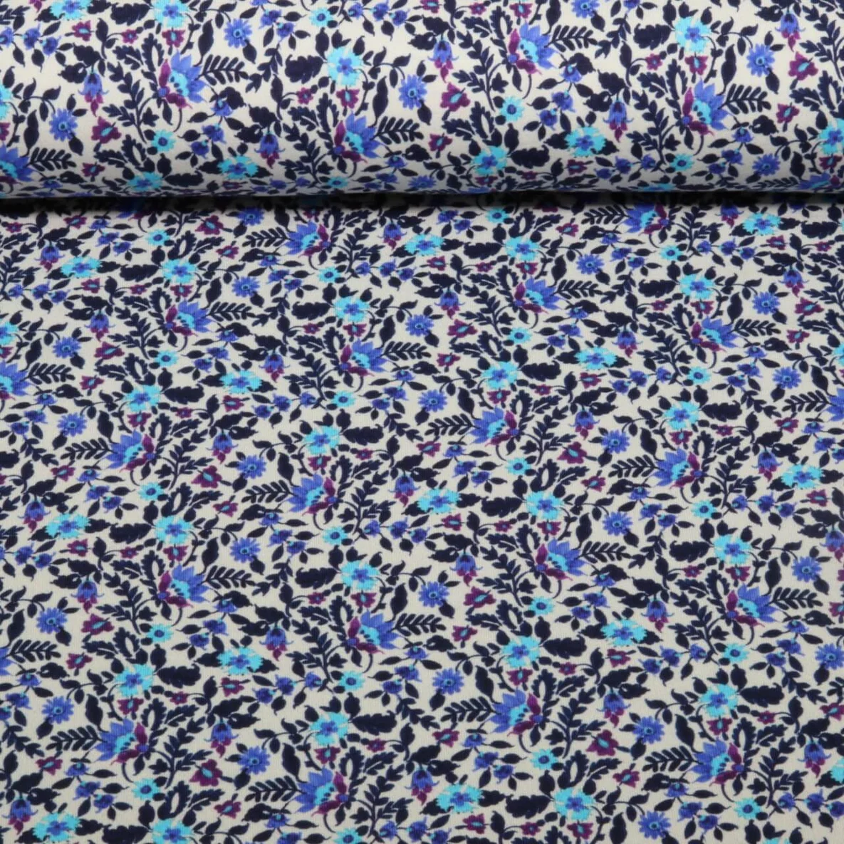 Sommersweat French Terry Blüten Hellgrau Blau