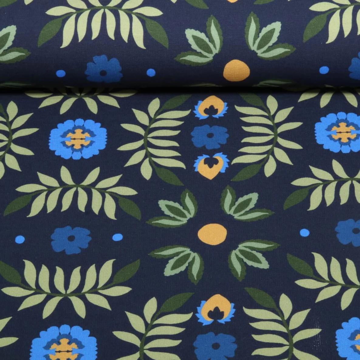 Sommersweat French Terry Blumen Navy
