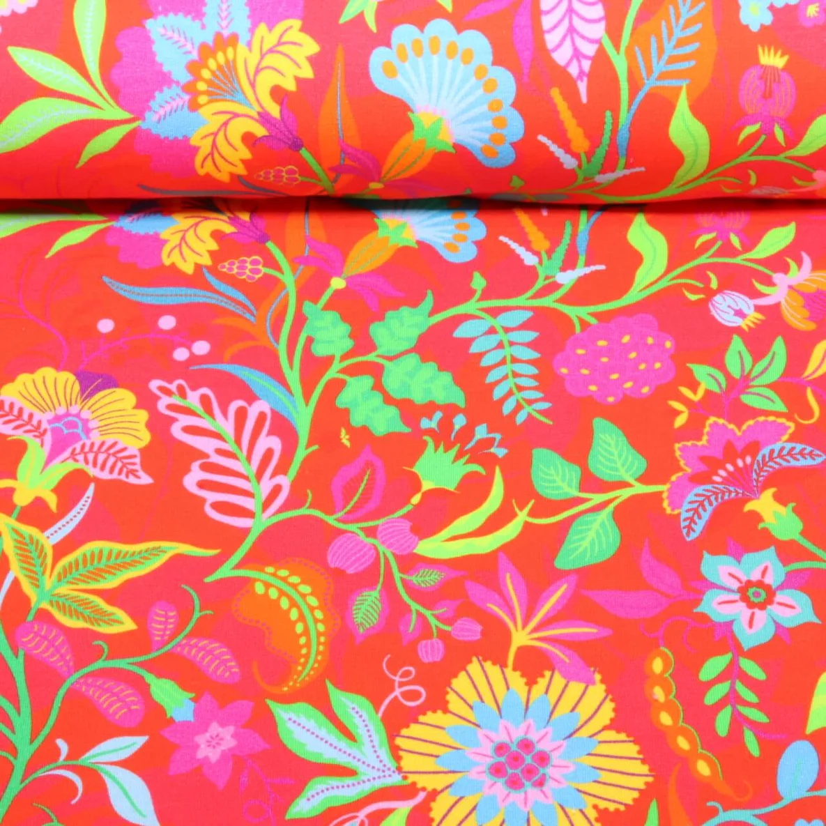 Sommersweat French Terry Boho Blüten Rot