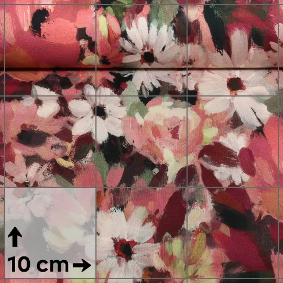 Sommersweat French Terry Digitaldruck Blüten Gemalt Bordeaux