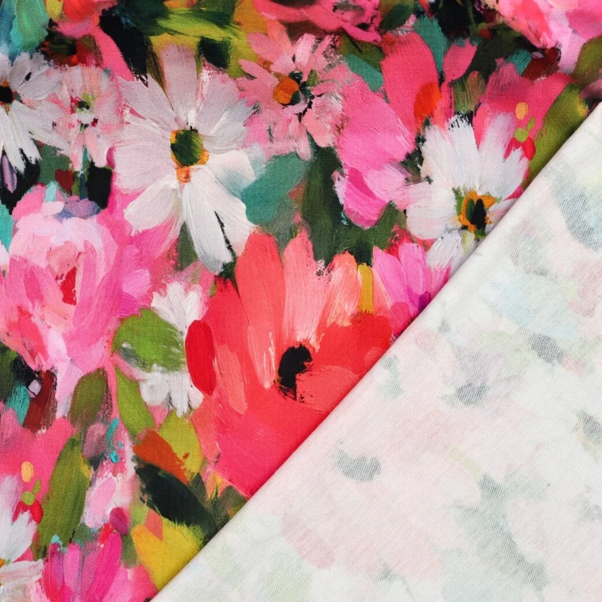 Sommersweat French Terry Digitaldruck Blüten Gemalt Pink
