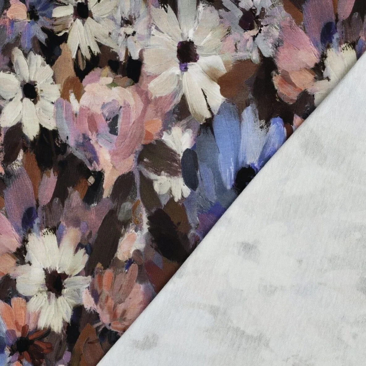 Sommersweat French Terry Digitaldruck Blüten Gemalt Violett
