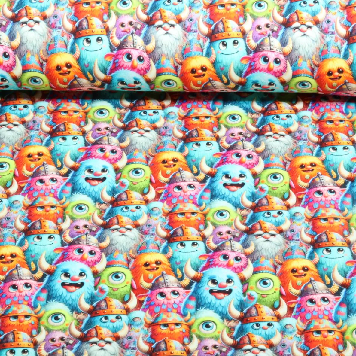 Sommersweat French Terry Monster Wikinger Multicolor