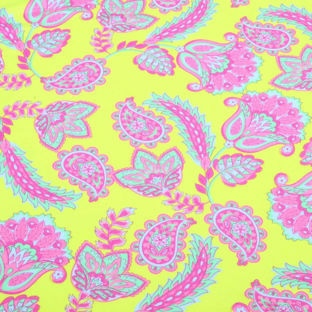 Sommersweat French Terry Paisley Blumen Lime