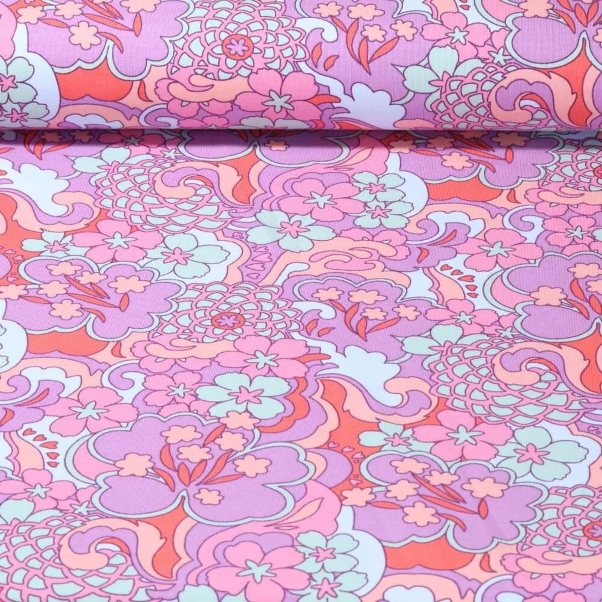 Sommersweat French Terry Retro Blumen Flieder