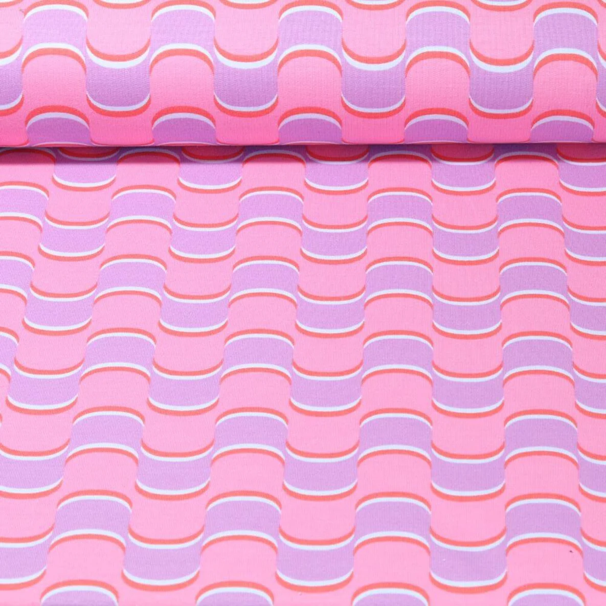 Sommersweat French Terry Retro Wellen Flieder