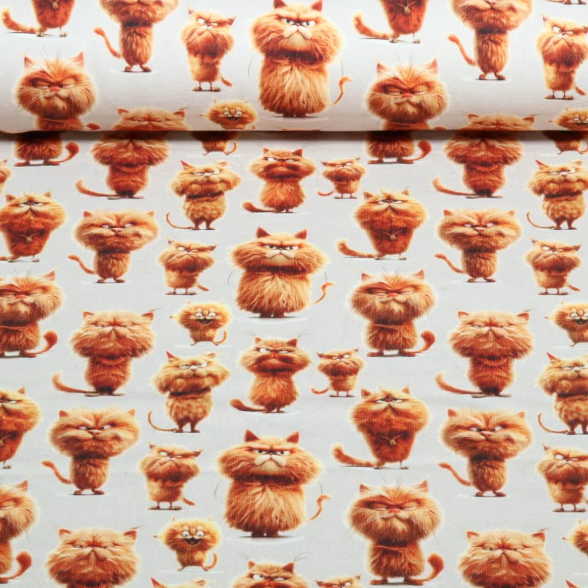 Sommersweat French Terry Rote Katzen Beige