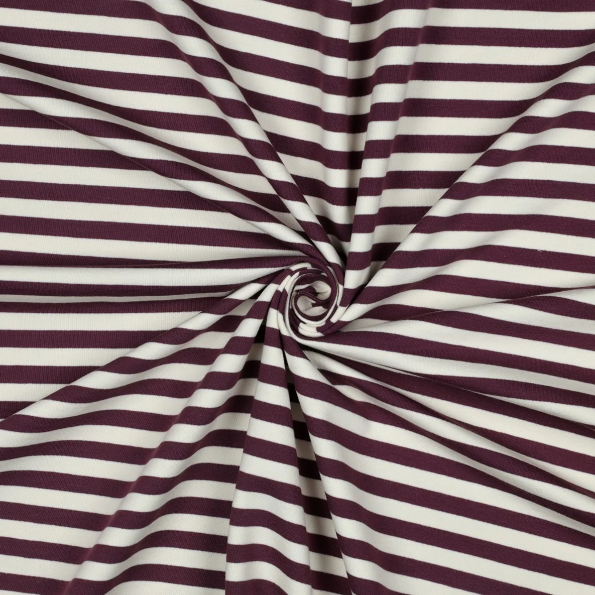 Sommersweat French Terry Streifen Ecru Aubergine Garngefärbt
