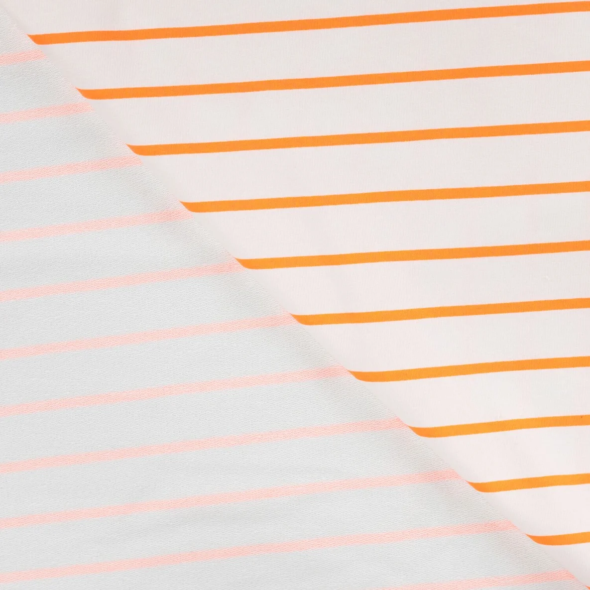 Sommersweat - French Terry Streifen Weiß Neon Orange