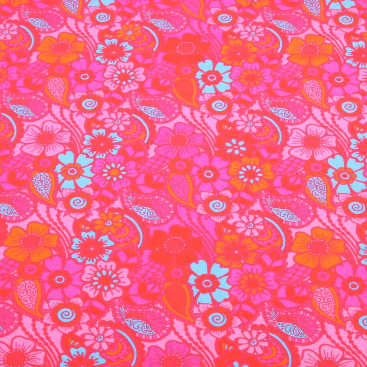 Sommersweat French Terry Vintage Blumen Fuchsia
